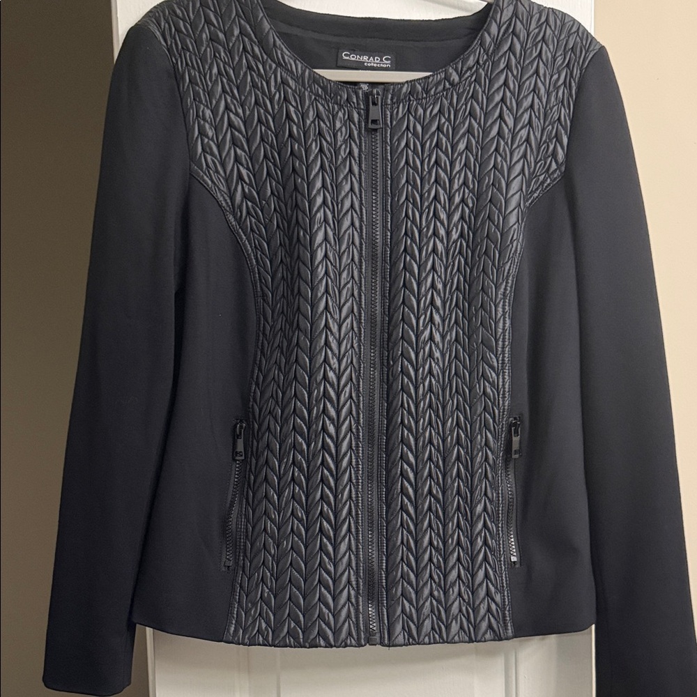 Black Quilted Front Zip Jacket